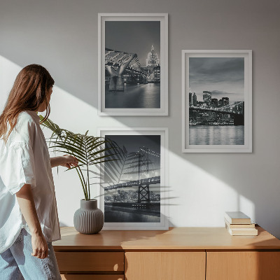 Tavelset ovanför soffa Broar, stadsarkitektur, grå