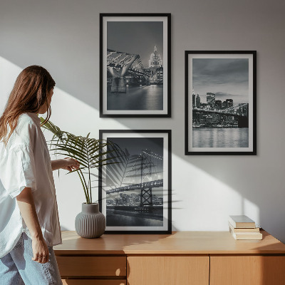 Tavelset ovanför soffa Broar, stadsarkitektur, grå