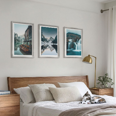 Set om 3 tavlor Bergslandskap vattenfall sjö