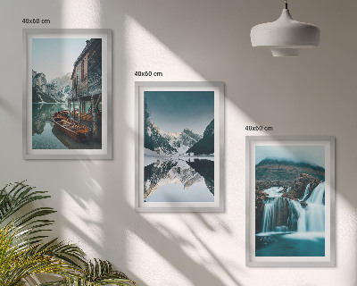 Set om 3 tavlor Bergslandskap vattenfall sjö