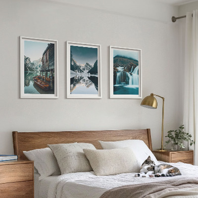 Set om 3 tavlor Bergslandskap vattenfall sjö