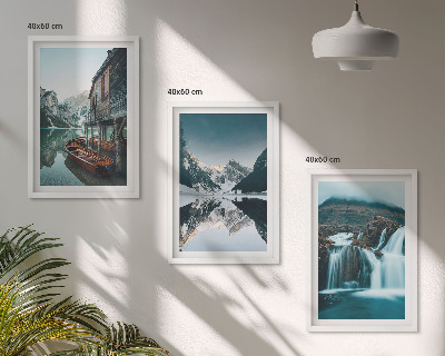 Set om 3 tavlor Bergslandskap vattenfall sjö
