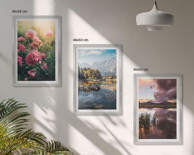Tavelset ovanför soffa Blommor trädgård berg vatten