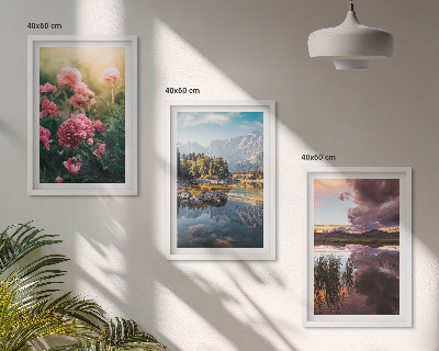 Tavelset ovanför soffa Blommor trädgård berg vatten