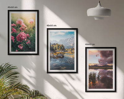 Tavelset ovanför soffa Blommor trädgård berg vatten