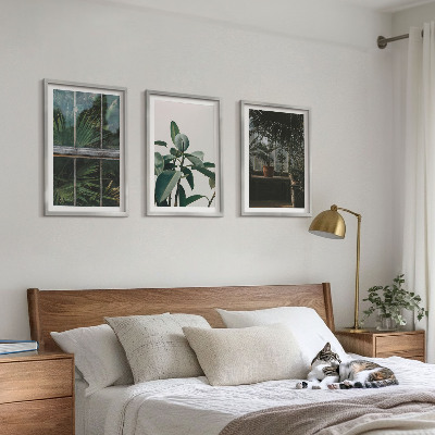 Tavelpaket med ramar Gröna blad på fönsterväxten