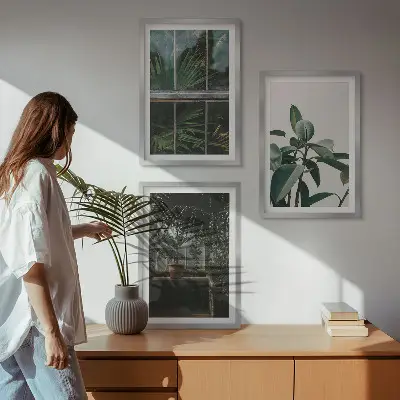 Tavelset med ramar gröna blad på krukväxt