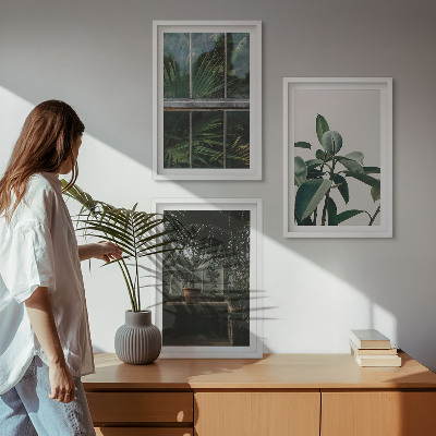 Tavelpaket med ramar Gröna blad på fönsterväxten