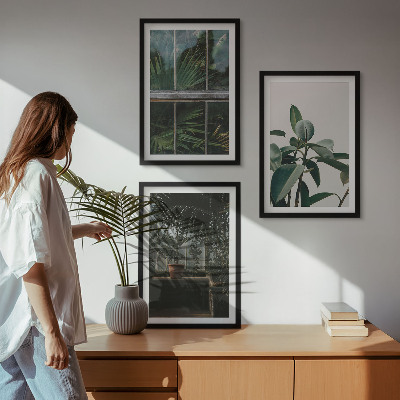 Tavelpaket med ramar Gröna blad på fönsterväxten