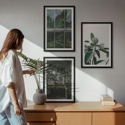 Tavelset med ramar gröna blad på krukväxt