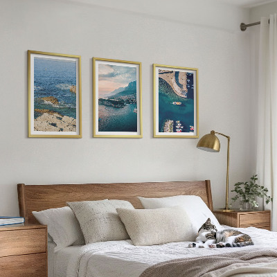 Set om 3 tavlor Havsutsikt, klippor, hamnar