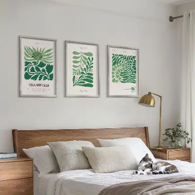 Gröna bladväxtformer set om 3 tavlor