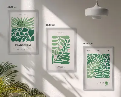 Gröna bladväxtformer set om 3 tavlor