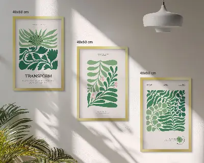 Gröna bladväxtformer set om 3 tavlor