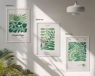 Gröna bladväxtformer set om 3 tavlor