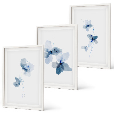 Set om 3 tavlor Blå blommor