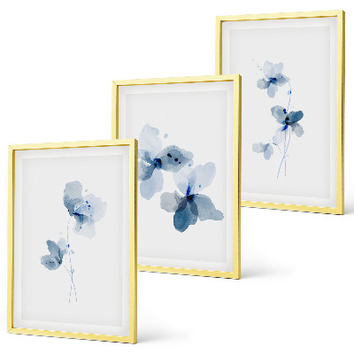 Set om 3 tavlor Blå blommor