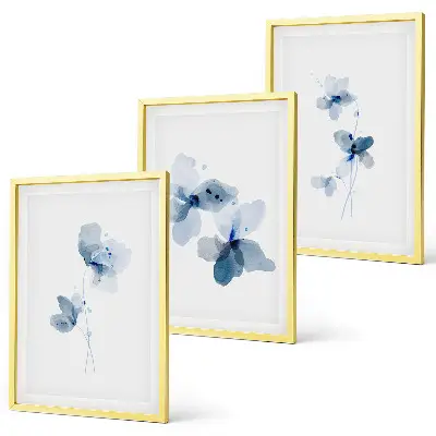 Blå blommor set om 3 tavlor