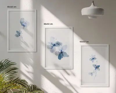 Blå blommor set om 3 tavlor
