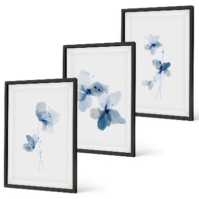 Set om 3 tavlor Blå blommor