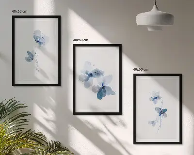 Blå blommor set om 3 tavlor