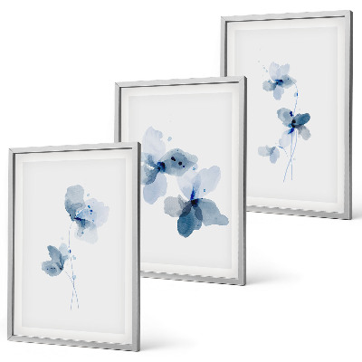 Set om 3 tavlor Blå blommor