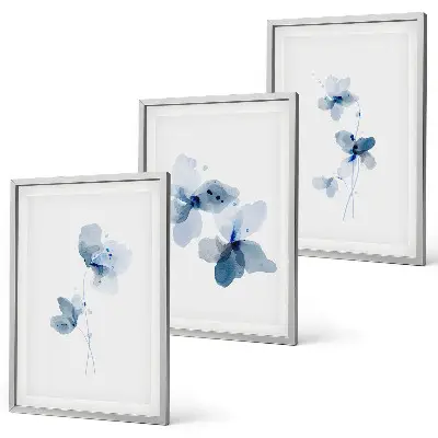 Blå blommor set om 3 tavlor