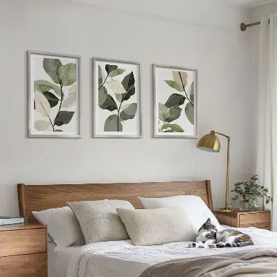 Målade boho växtblad tavelset med ramar