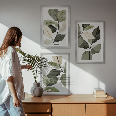 Tavelpaket med ramar Målade boho växtblad