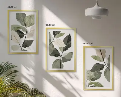 Målade boho växtblad tavelset med ramar