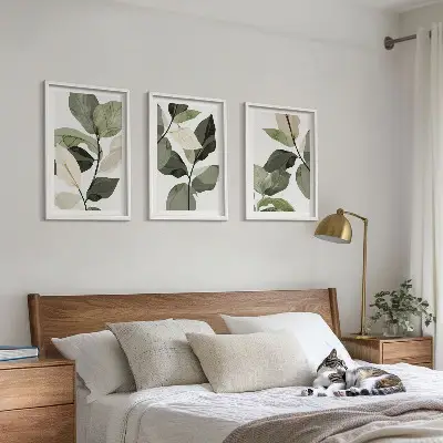 Målade boho växtblad tavelset med ramar