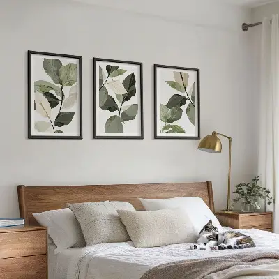 Målade boho växtblad tavelset med ramar