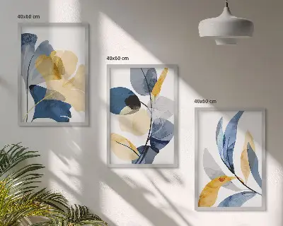 Akvarell växtmotiv set om 3 tavlor