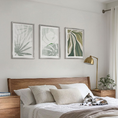 Tavelset ovanför soffa Växters blad i grönt och grått