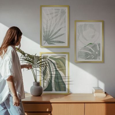Tavelset ovanför soffa Växters blad i grönt och grått