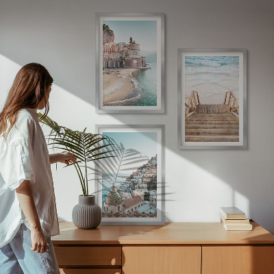 Set om 3 tavlor Sommarpastellfärgade strandvyer