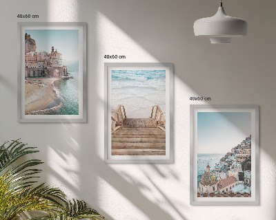 Set om 3 tavlor Sommarpastellfärgade strandvyer