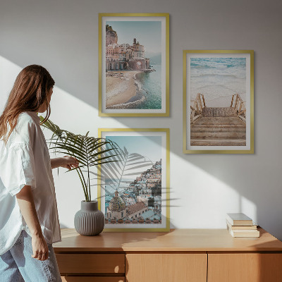 Set om 3 tavlor Sommarpastellfärgade strandvyer