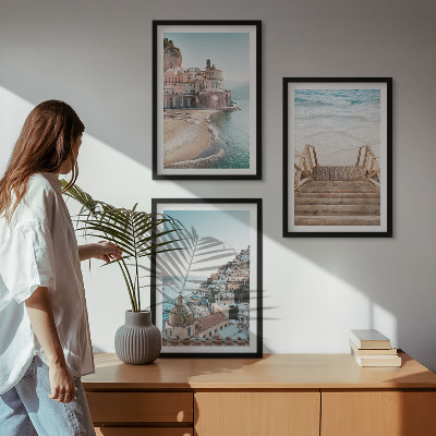 Set om 3 tavlor Sommarpastellfärgade strandvyer