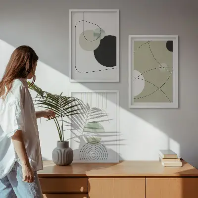 Abstrakta former och färger set om 3 tavlor