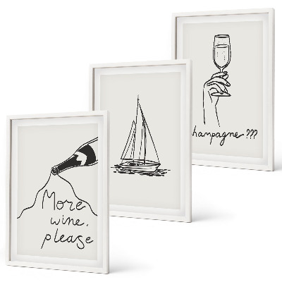 Tavelpaket med ramar Vin segelbåt glas linjekonst