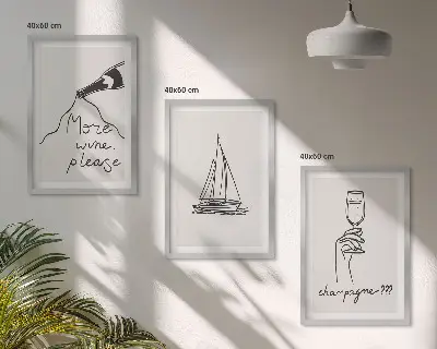 Vin segelbåt linjekonst tavelset med ramar