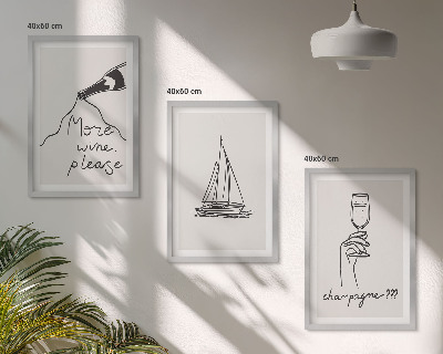 Tavelpaket med ramar Vin segelbåt glas linjekonst