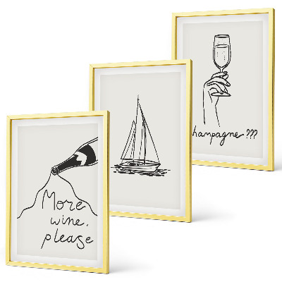 Tavelpaket med ramar Vin segelbåt glas linjekonst