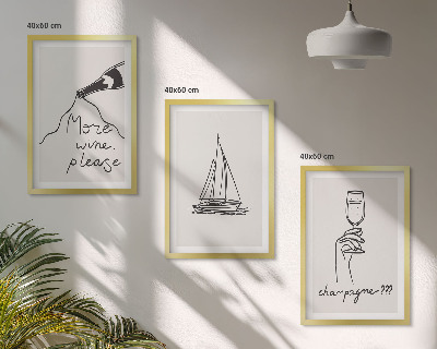 Tavelpaket med ramar Vin segelbåt glas linjekonst