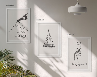 Tavelpaket med ramar Vin segelbåt glas linjekonst