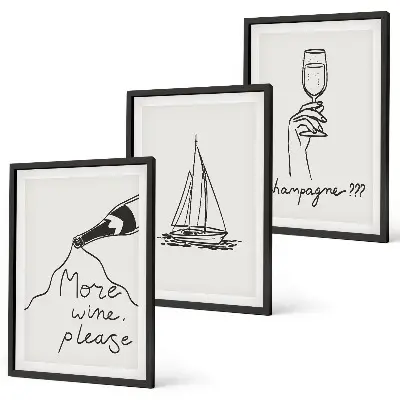 Vin segelbåt linjekonst tavelset med ramar