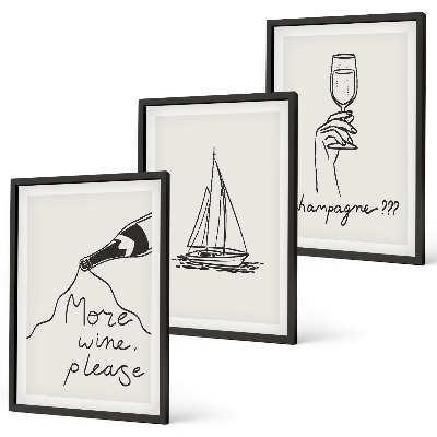 Tavelpaket med ramar Vin segelbåt glas linjekonst