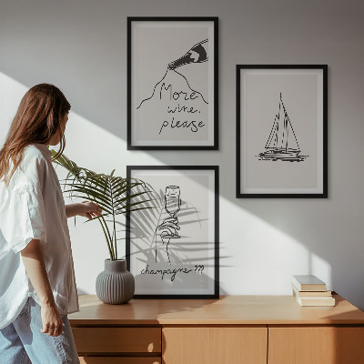 Tavelpaket med ramar Vin segelbåt glas linjekonst