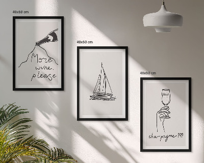 Tavelpaket med ramar Vin segelbåt glas linjekonst